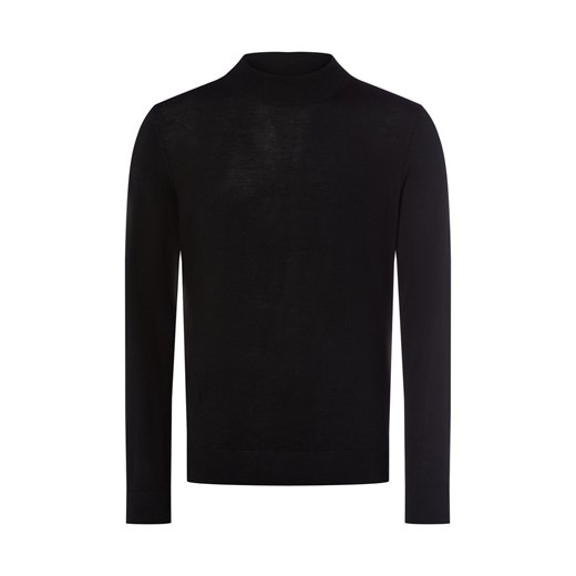 Selected Męski sweter z cienkiej dzianiny z wełny merynosów - SLHTray Mężczyźni Wełna merino czarny jednolity ze sklepu vangraaf w kategorii Swetry męskie - zdjęcie 185851071