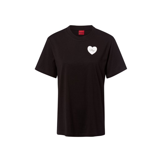 HUGO Koszulka damska - Vintage Tee Kobiety Bawełna czarny jednolity ze sklepu vangraaf w kategorii Bluzki damskie - zdjęcie 185851173