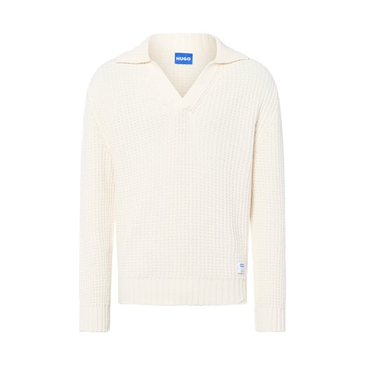 HUGO BLUE Męski sweter z dzianiny - Spiro Mężczyźni Bawełna écru wypukły wzór tkaniny ze sklepu vangraaf w kategorii Swetry męskie - zdjęcie 185851182