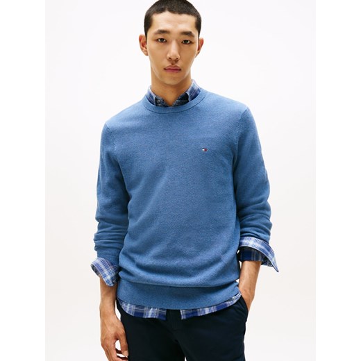 Tommy Hilfiger Męski sweter Mężczyźni Bawełna niebieski jednolity ze sklepu vangraaf w kategorii Swetry męskie - zdjęcie 185851230