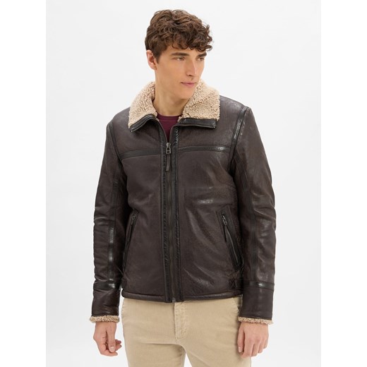 Finshley & Harding Męska kurtka skórzana - MMAlasko Mężczyźni czekoladowy jednolity ze sklepu vangraaf w kategorii Kurtki męskie - zdjęcie 185851282