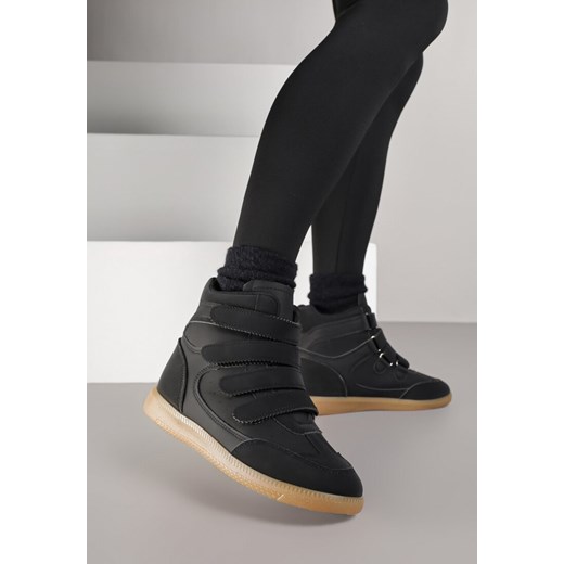Czarne Sneakersy na Ukrytym Koturnie Ozdobione Przeszyciami Tlavie ze sklepu renee.pl w kategorii Buty sportowe damskie - zdjęcie 185852120