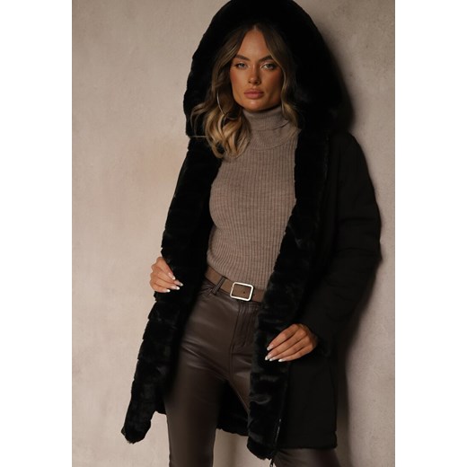 Czarna Kurtka Parka Dwustronna z Futerkiem i Kapturem Alerisse ze sklepu renee.pl w kategorii Futra damskie - zdjęcie 185852342