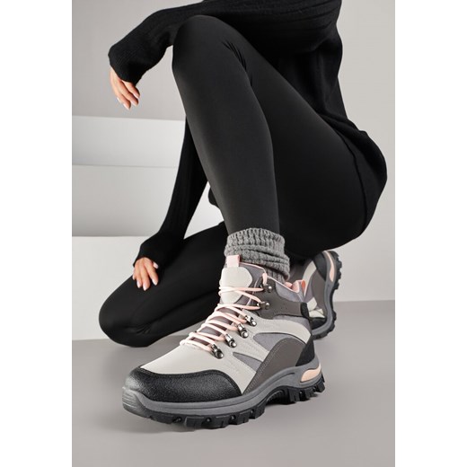 Szare Buty Trekkingowe Trapery Vices z Geometrycznym Wzorem Norrive ze sklepu renee.pl w kategorii Workery damskie - zdjęcie 185852581