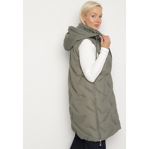 Zielona Pikowana Kamizelka z Kapturem i Kieszeniami Esarivie 5XL born2be.pl