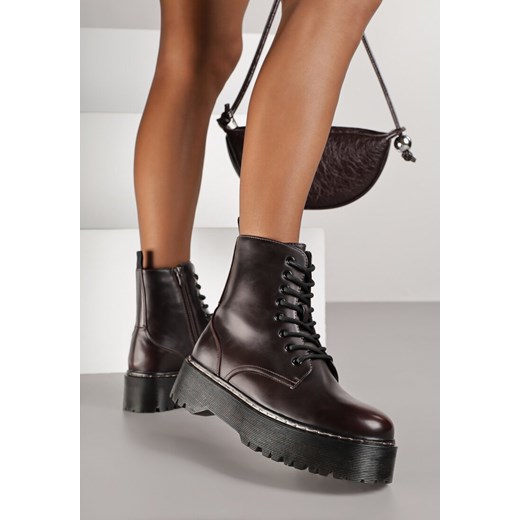 Bordowe Botki Workery na Platformie Xulia 38 born2be.pl