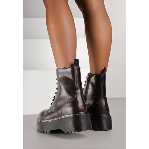 Bordowe Botki Workery na Platformie Xulia 38 born2be.pl