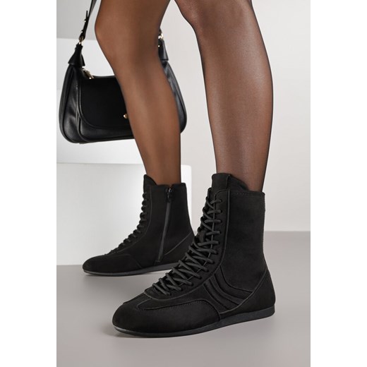 Czarne Sznurowane Sneakersy w Stylu Bokserskim Havanne ze sklepu born2be.pl w kategorii Buty sportowe damskie - zdjęcie 185853481
