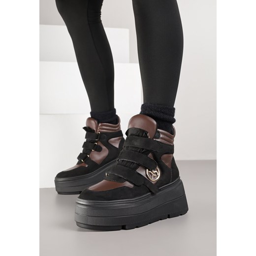 Czarno-Brązowe Botki Vices w Stylu Sneakersów na Platformie Afirriva ze sklepu born2be.pl w kategorii Botki - zdjęcie 185853734