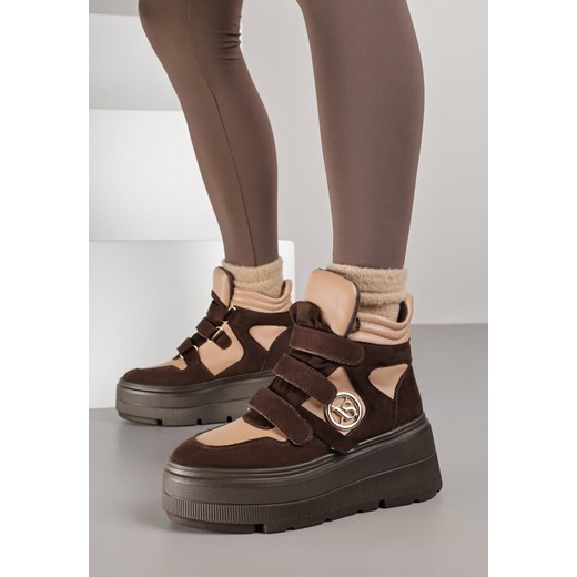Beżowo-Brązowe Botki Vices w Stylu Sneakersów na Platformie Afirriva ze sklepu born2be.pl w kategorii Botki - zdjęcie 185853743