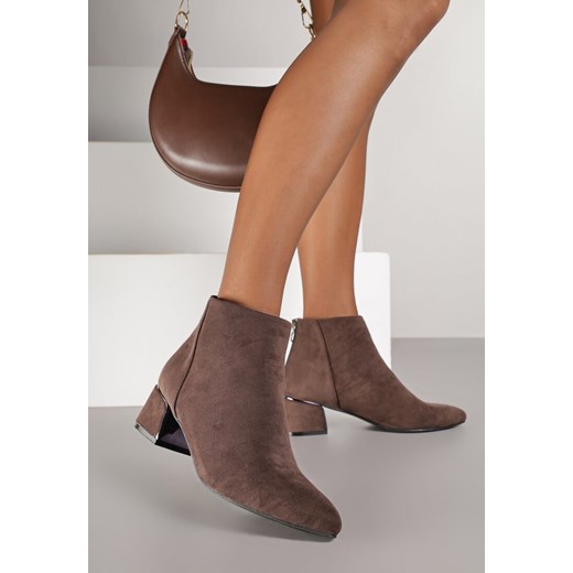 Brązowe Botki Vices na Geometrycznym Obcasie Alurrive 41 born2be.pl