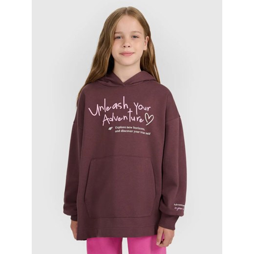 Dziewczęca bluza nierozpinana z kapturem 4F 4FJRAW25TSWSF2429 - brązowa ze sklepu Sportstylestory.com w kategorii Bluzy dziewczęce - zdjęcie 185854674
