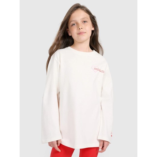 Dziewczęcy longsleeve z nadrukiem 4F 4FJRAW25TLONF589 - biały ze sklepu Sportstylestory.com w kategorii Bluzki dziewczęce - zdjęcie 185854891
