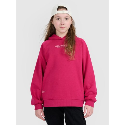 Dziewczęca bluza nierozpinana z kapturem 4F 4FJWAW25TSWSF1934 - różowa ze sklepu Sportstylestory.com w kategorii Bluzy dziewczęce - zdjęcie 185855014