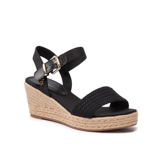 Espadryle Tommy Hilfiger Th Textured Low Wedge Sandal FW0FW06555 Czarny ze sklepu eobuwie.pl w kategorii Espadryle damskie - zdjęcie 185859793