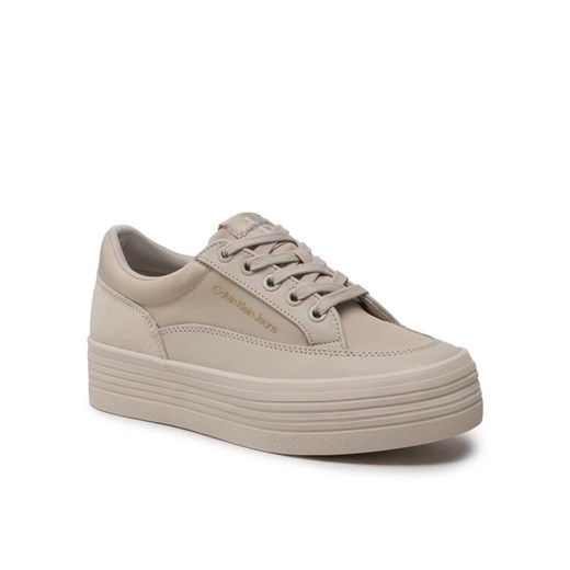 Sneakersy Calvin Klein Jeans Vulc Flatf Low Cut Mix Material YW0YW00864 Beżowy ze sklepu eobuwie.pl w kategorii Trampki damskie - zdjęcie 185860503