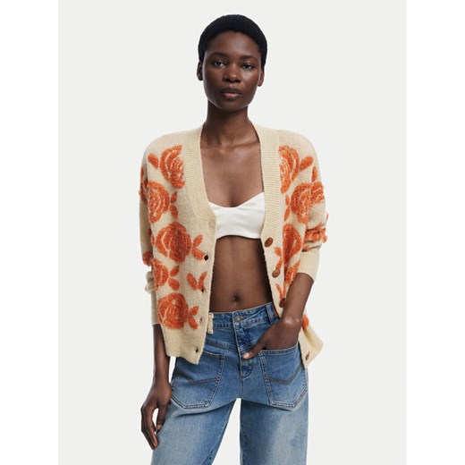 Desigual Kardigan Carter 25WWJF22 Beżowy Relaxed Fit ze sklepu MODIVO w kategorii Swetry damskie - zdjęcie 185868574
