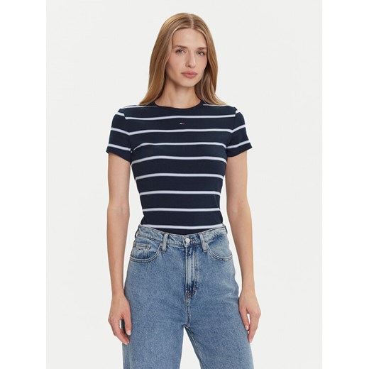 Tommy Jeans T-Shirt Essential DW0DW17383 Granatowy Slim Fit ze sklepu MODIVO w kategorii Bluzki damskie - zdjęcie 185868684