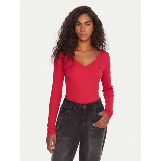 Tommy Jeans Bluzka Essential DW0DW17990 Różowy Slim Fit ze sklepu MODIVO w kategorii Bluzki damskie - zdjęcie 185869044
