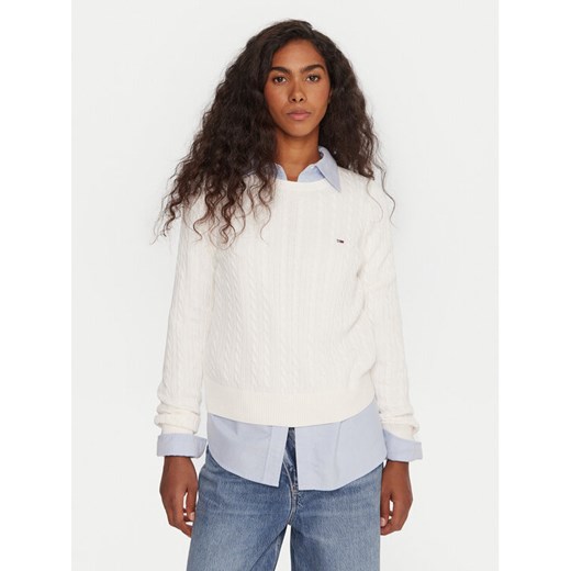 Tommy Jeans Sweter Cable Essential DW0DW22165 Biały Regular Fit ze sklepu MODIVO w kategorii Swetry damskie - zdjęcie 185869233