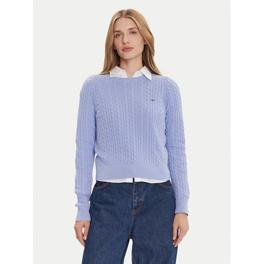 Tommy Jeans Sweter Cable Essential DW0DW22165 Niebieski Regular Fit ze sklepu MODIVO w kategorii Swetry damskie - zdjęcie 185870071