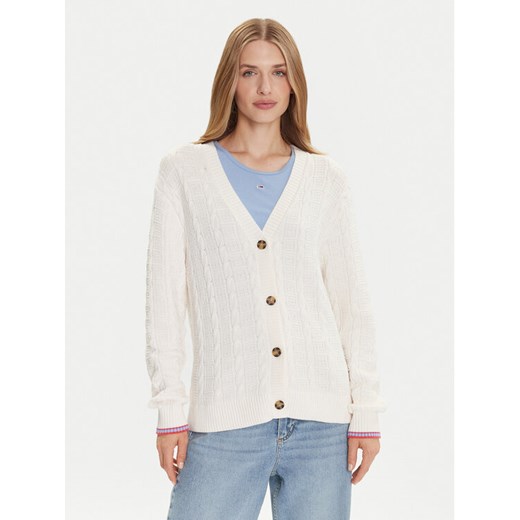 Tommy Jeans Kardigan Cable DW0DW21681 Écru Relaxed Fit ze sklepu MODIVO w kategorii Swetry damskie - zdjęcie 185870300