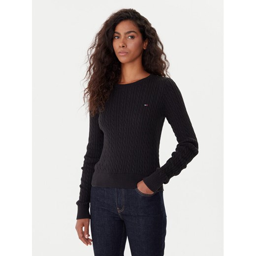 Tommy Jeans Sweter Cable Essential DW0DW22165 Czarny Regular Fit ze sklepu MODIVO w kategorii Swetry damskie - zdjęcie 185870693