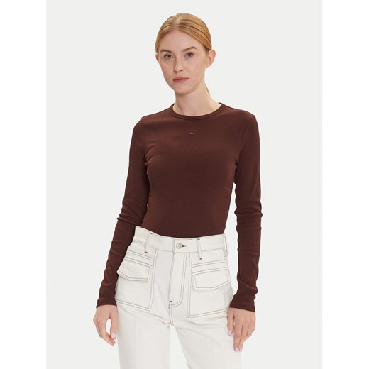 Tommy Jeans Bluzka Essential DW0DW17387 Brązowy Slim Fit ze sklepu MODIVO w kategorii Bluzki damskie - zdjęcie 185870964