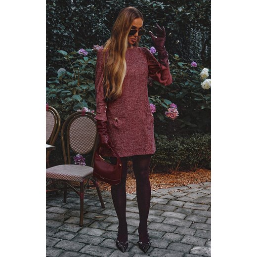 Moe sukienka damska tweedowa z kieszonkami bordowa M870, Kolor bordowy, Rozmiar L, MOE ze sklepu Primodo w kategorii Sukienki - zdjęcie 185882664
