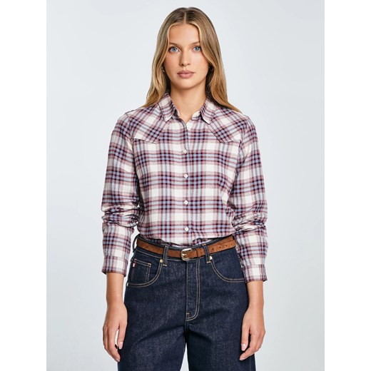 Koszula damska flanelowa z wiskozy w kratę niebiesko-bordowa Dreni 401 ze sklepu Big Star w kategorii Koszule damskie - zdjęcie 185883544