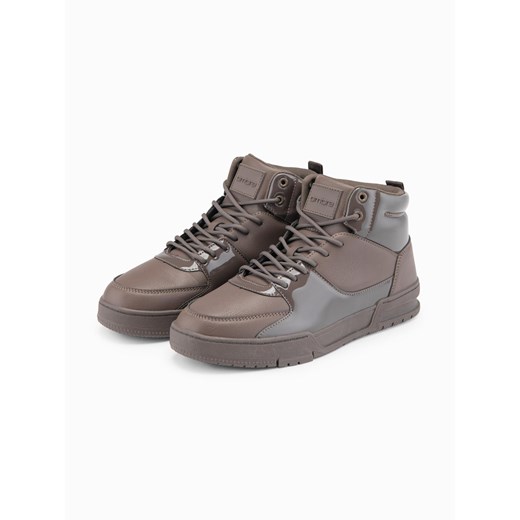 Buty męskie wysokie sneakersy z połyskującymi elementami – ciemnobrązowe V3 OM-FOSH-0178 ze sklepu ombre w kategorii Buty sportowe męskie - zdjęcie 185883610