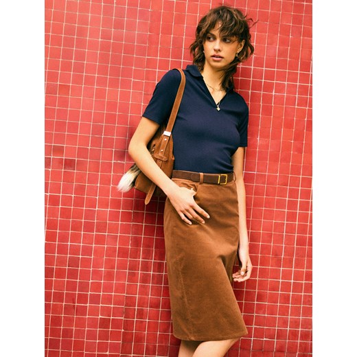 Mohito - Granatowa bluzka z kołnierzykiem polo - granatowy ze sklepu Mohito w kategorii Bluzki damskie - zdjęcie 185884620