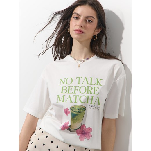 Mohito - T-shirt z nadrukiem - biały ze sklepu Mohito w kategorii Bluzki damskie - zdjęcie 185885073