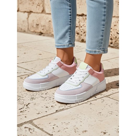 Damskie sneakersy Hypatia Pastello jasny szary skóra eko wiosna 4cm ze sklepu royalfashion.pl w kategorii Buty sportowe damskie - zdjęcie 185885441
