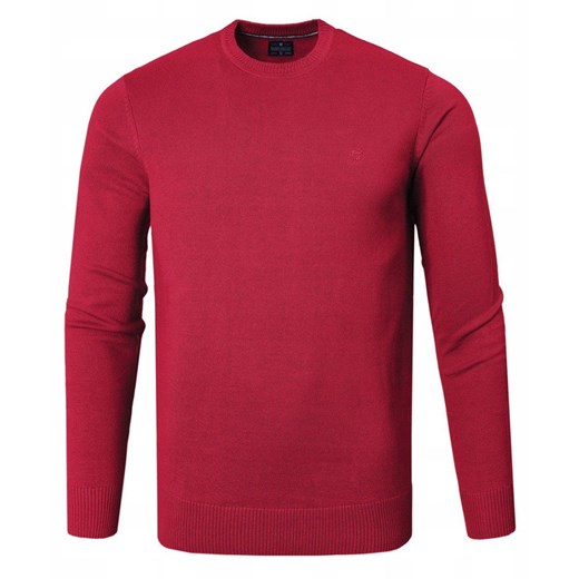 Bawełniany Sweter Męski, Okrągły Dekolt - Pako Jeans - Czerwony SWPJNSsantiagoCR ze sklepu JegoSzafa.pl w kategorii Swetry męskie - zdjęcie 185885663