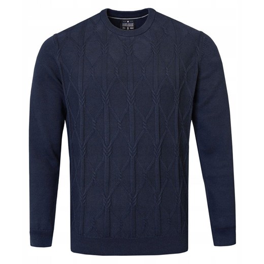 Bawełniany Sweter Męski - Pako Jeans - Warkoczowy Splot - Granat SWPJNSrineGR ze sklepu JegoSzafa.pl w kategorii Swetry męskie - zdjęcie 185885683