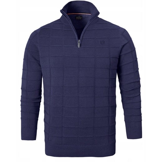 Elegancki Sweter Męski (Zamek) - Pako Jeans - Wysoki Dekolt, Granatowy SWPJNSfabioGR ze sklepu JegoSzafa.pl w kategorii Swetry męskie - zdjęcie 185885693
