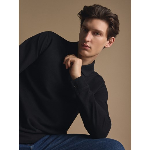 Reserved - Bawełniany longsleeve polo - czarny ze sklepu Reserved w kategorii T-shirty męskie - zdjęcie 185888290