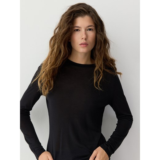Reserved - Longsleeve z dodatkiem kaszmiru - czarny ze sklepu Reserved w kategorii Bluzki damskie - zdjęcie 185888824