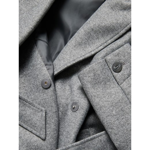 Reserved - Flauszowy płaszcz z wiązaniem - ciemnoszary Reserved S Reserved