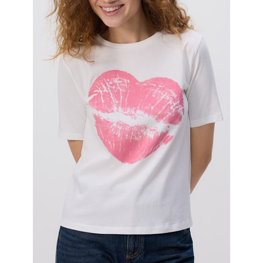 Reserved - T-shirt z nadrukiem - biały ze sklepu Reserved w kategorii Bluzki damskie - zdjęcie 185889732