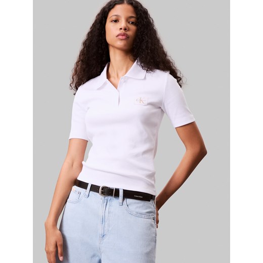 Calvin Klein Jeans Damska koszulka polo Kobiety Bawełna biały jednolity ze sklepu vangraaf w kategorii Bluzki damskie - zdjęcie 185889854