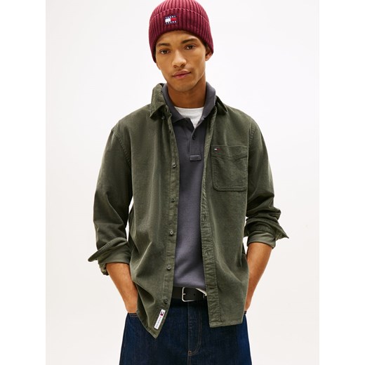 Tommy Jeans Męska koszula sztruksowa Mężczyźni Regular Fit Bawełna khaki jednolity ze sklepu vangraaf w kategorii Koszule męskie - zdjęcie 185889880