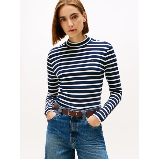 Tommy Hilfiger Damska koszulka z długim rękawem - Kobiety Bawełna granatowy jednolity ze sklepu vangraaf w kategorii Bluzki damskie - zdjęcie 185889891