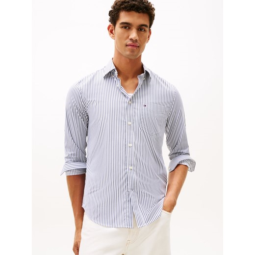 Tommy Hilfiger Koszula męska Mężczyźni Modern Fit granatowy w paski ze sklepu vangraaf w kategorii Koszule męskie - zdjęcie 185889893