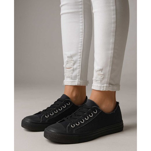 Wiązane czarne trampki damskie /F10-2 18121 T152/ ze sklepu Pantofelek24.pl w kategorii Trampki damskie - zdjęcie 185890104