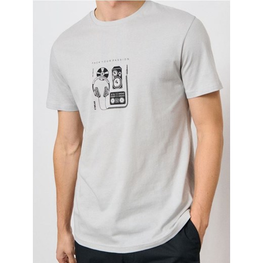 Sinsay - Koszulka z nadrukiem - szary ze sklepu Sinsay w kategorii T-shirty męskie - zdjęcie 185895054