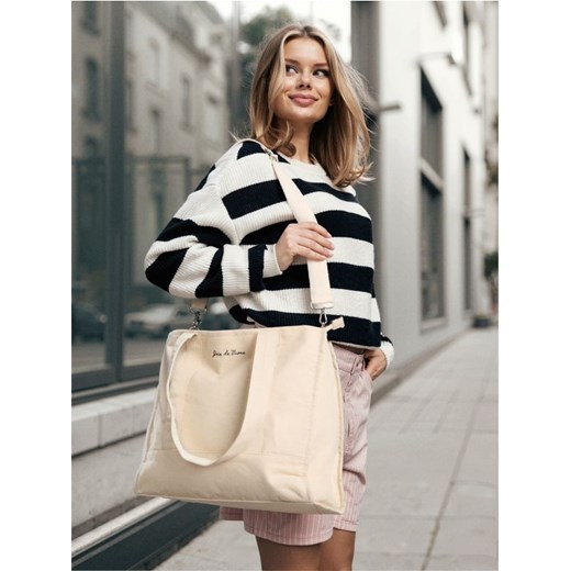 Sinsay - Duża torba na zamek z ozdobnym haftemi - kremowy ze sklepu Sinsay w kategorii Torby Shopper bag - zdjęcie 185895233