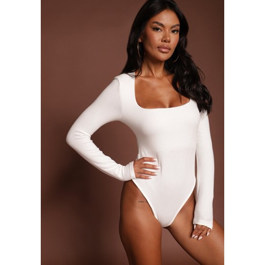Białe Body z Wiskozą i Bawełną Ozdobione Kwadratowym Dekoltem Amerrise ze sklepu renee.pl w kategorii Body damskie - zdjęcie 185896032