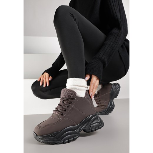 Brązowe Trapery Sneakersy Vices na Platformie z Tłoczeniem Nirrise ze sklepu renee.pl w kategorii Workery damskie - zdjęcie 185896230